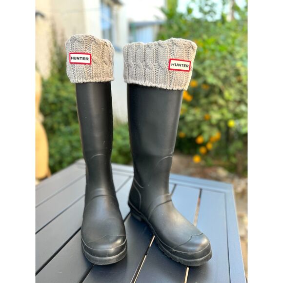 NWOT Hunter Tall Grey Cable Knit Cuff Rain Boot Socks SZ L = US Women's SZ 8-10 - Picture 1 of 6
